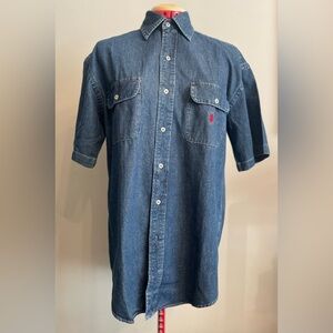 POLO - cotton denim short sleeve button up shirt Size Medium